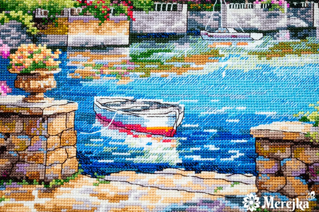 Merejka Lago di Como borduurpakket 41x30 ecru 40 kleuren