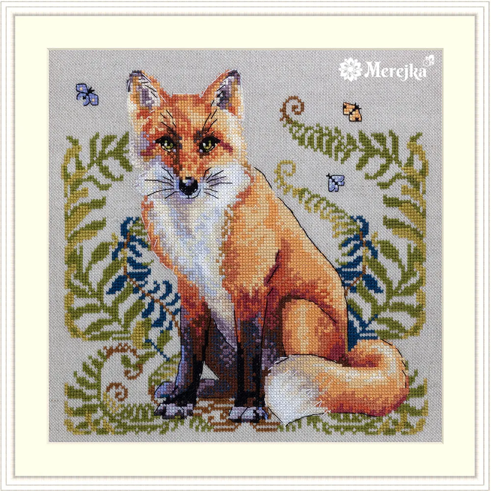 Merejka The Fox borduurpakket 20x20 cm rustico-aida
