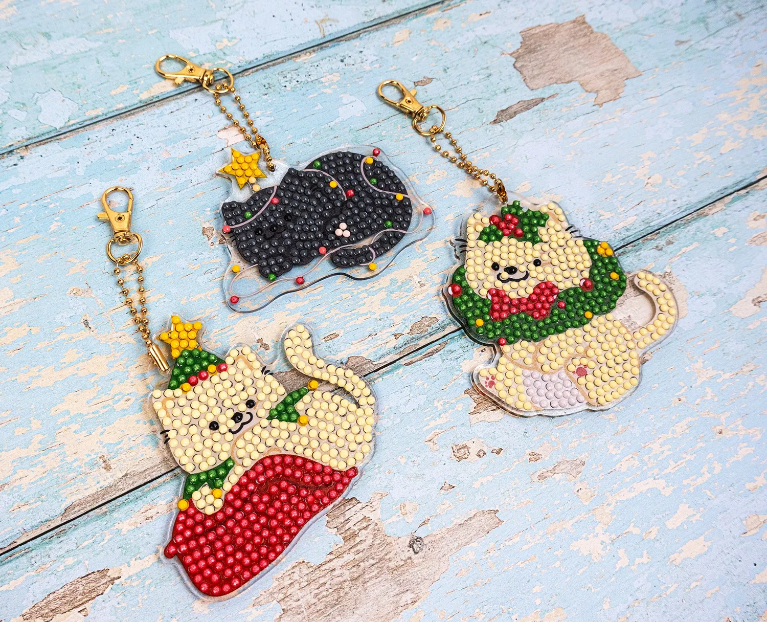 Leti Stitch Dazzle Dots 481-487 Merry Meowmas diamond painting hangers set van 6