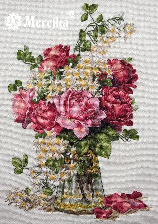 Merejka Roses borduurpakket Aida 16 ecru 22x32 cm
