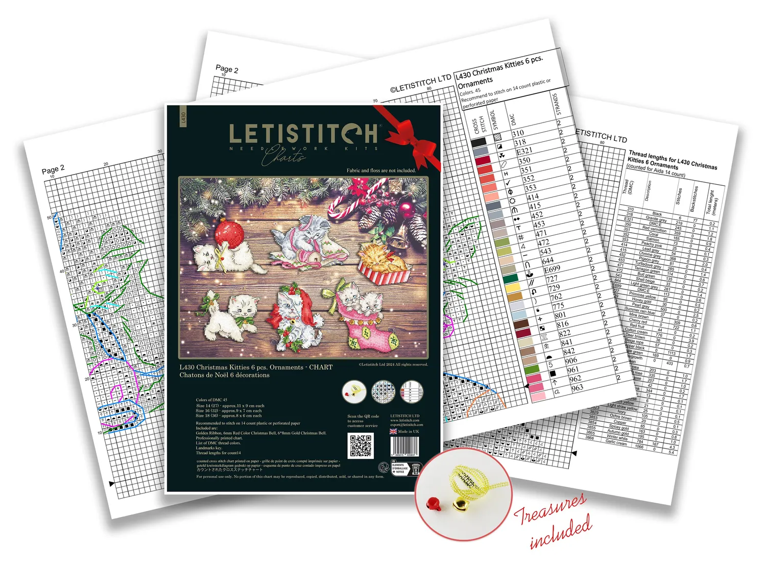 Leti Stitch Christmas Kitties telpatroon pdf 6 ornamenten