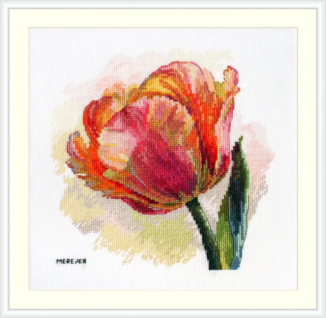 Merejka Parrot Tulip borduurpakket Aida 14 wit 21x21 cm