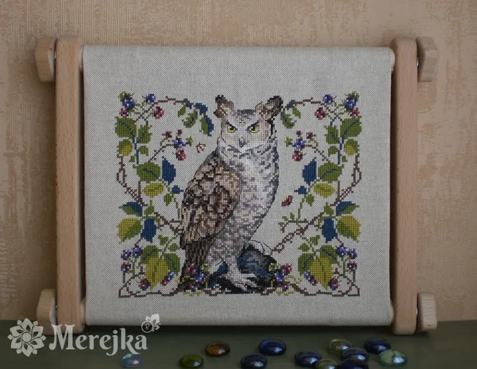 Merejka The Owl borduurpakket 20x16 cm 20 kleuren
