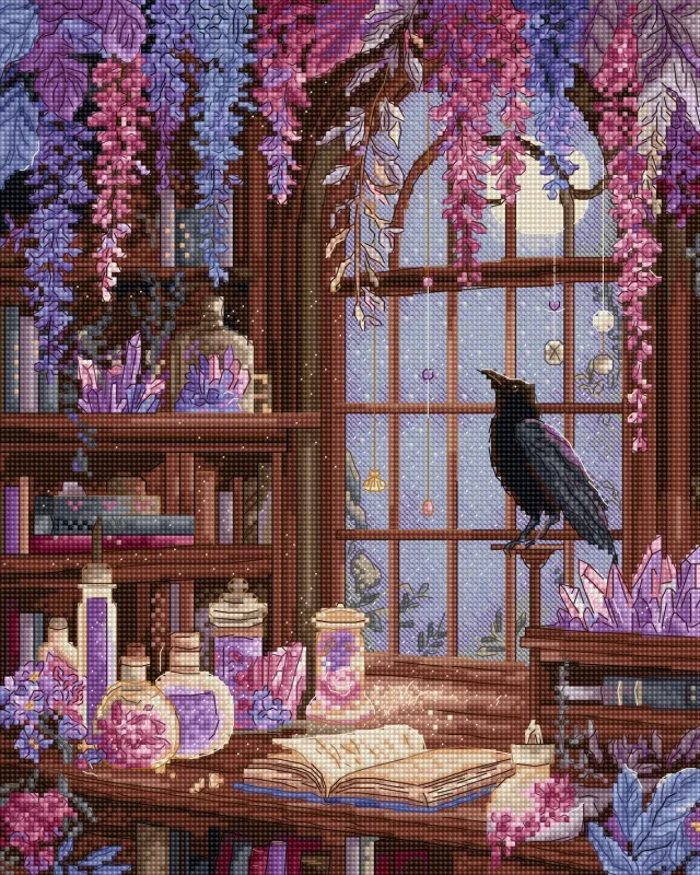 Leti Stitch L9987 Raven's Library borduurpakket fantasy