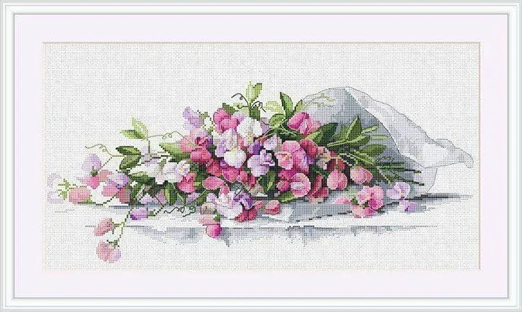 Merejka Sweet Pea borduurpakket Aida 16 wit 27 kleuren