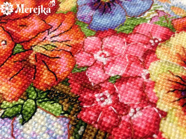 Merejka Garden Flowers borduurpakket Aida 16 ecru