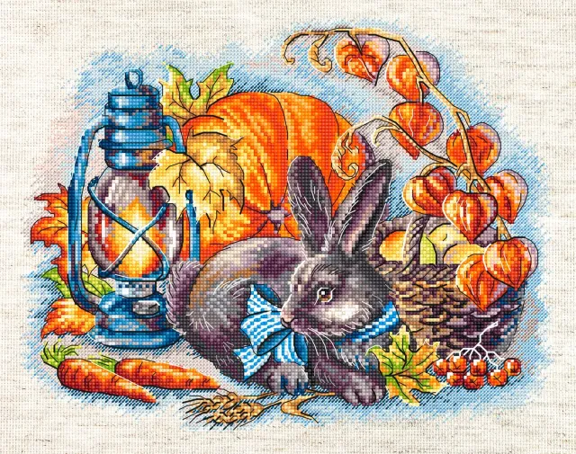 Leti Stitch L8998 Autumn with a Rabbit borduurpakket 25x20 cm herfst