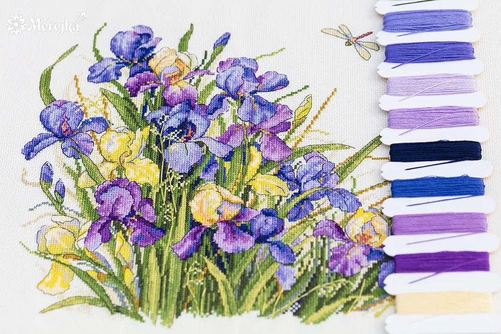 Merejka Irises borduurpakket Aida 16 ecru 32x27