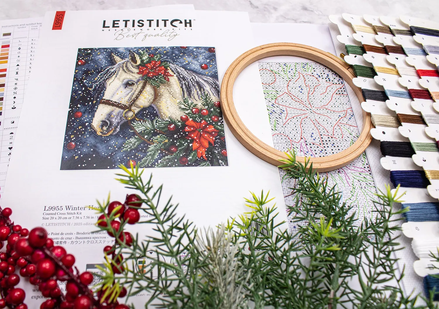 Leti Stitch L9955 Winter Horse borduurpakket 20x20 cm Aida
