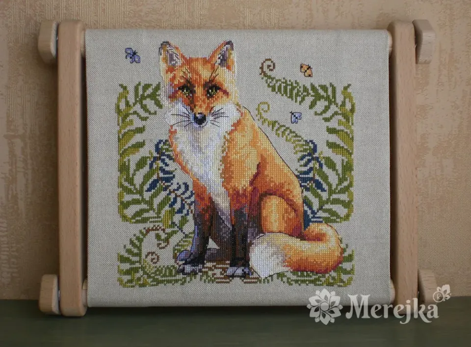 Merejka The Fox borduurpakket 20x20 cm rustico-aida