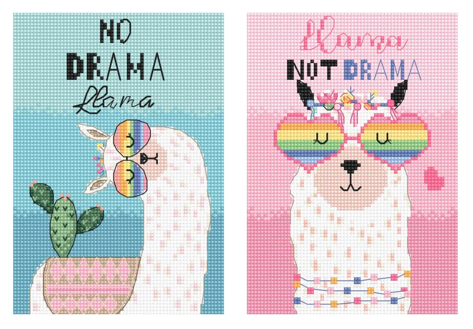 Leti Stitch L8044 No Drama Llama borduurpakket 2x 10x14