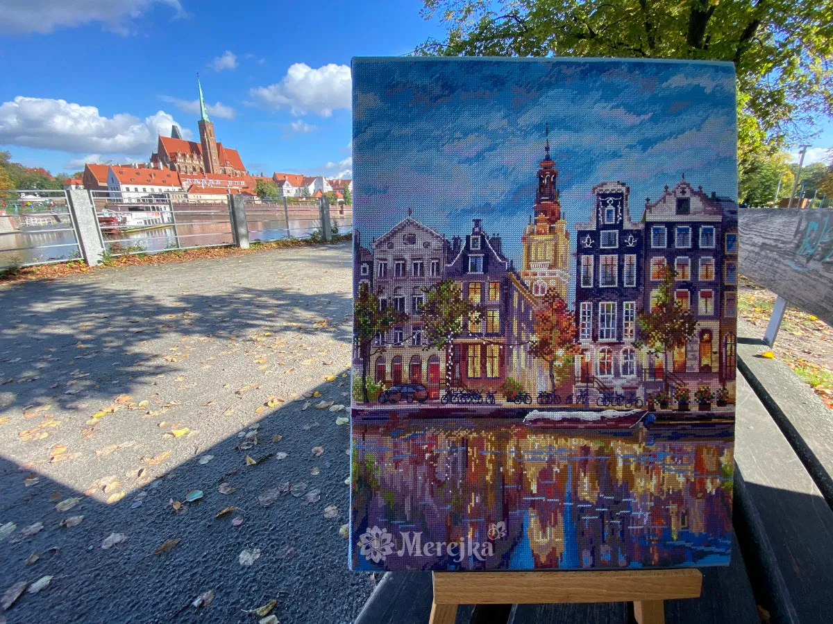 Merejka Amsterdam borduurpakket Aida 16 blauw-grijs 30x39,5