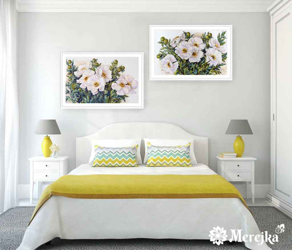 Merejka White Flowers borduurpakket 47x30 wit bloemen