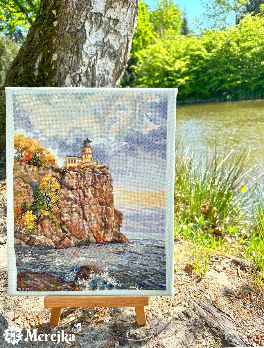 Merejka Split Rock Lighthouse borduurpakket Aida 16 ijsblauw