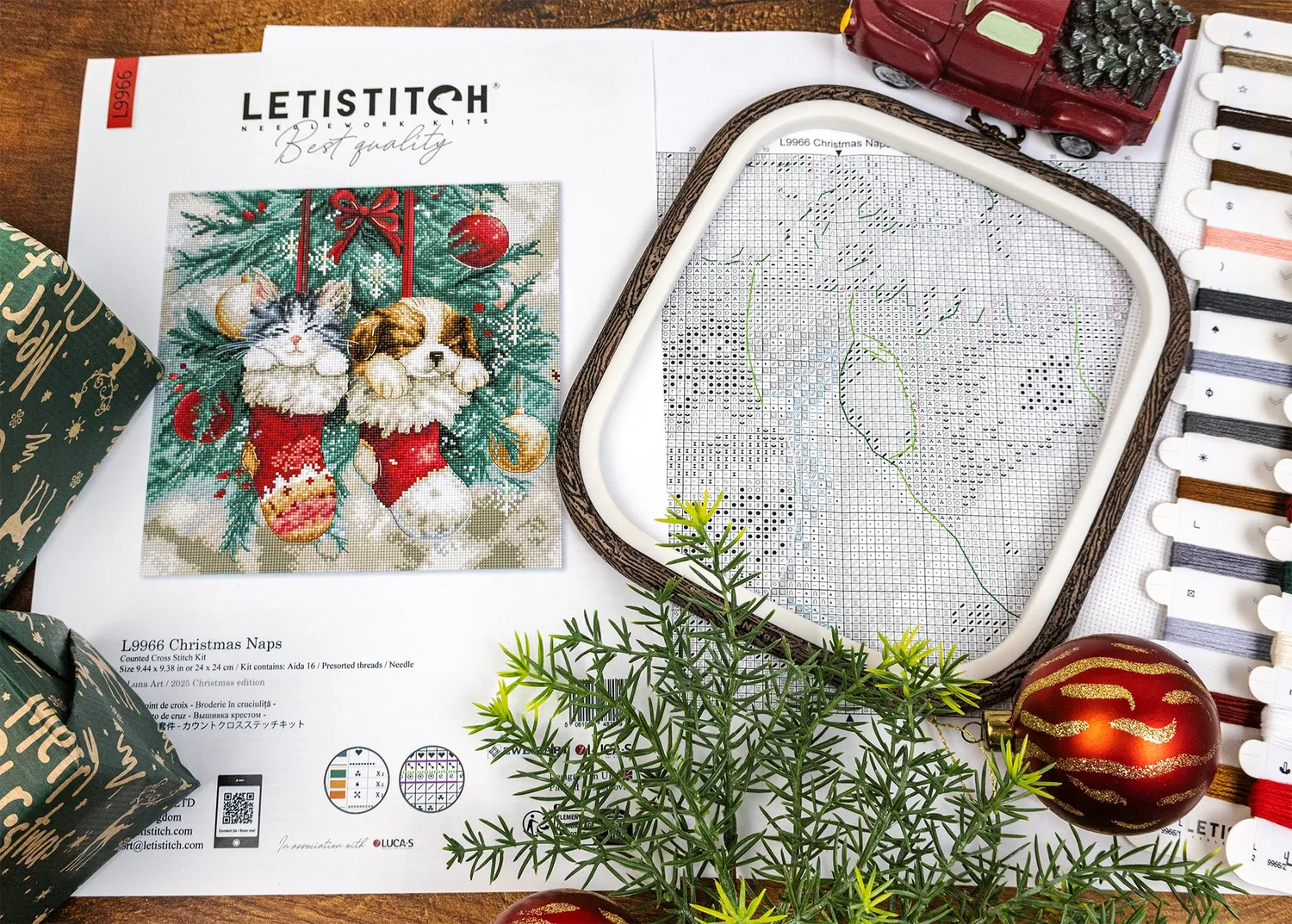 Leti Stitch L9966 Christmas Naps borduurpakket 24x24 cm Aida