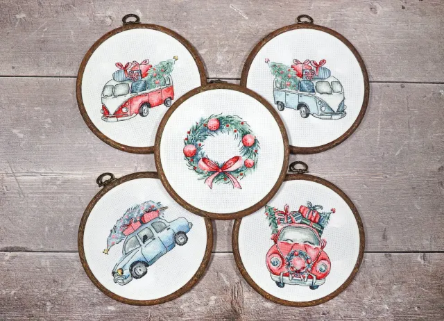 Leti Stitch LETI 965 Christmas Retro Cars borduurpakket 5 stuks