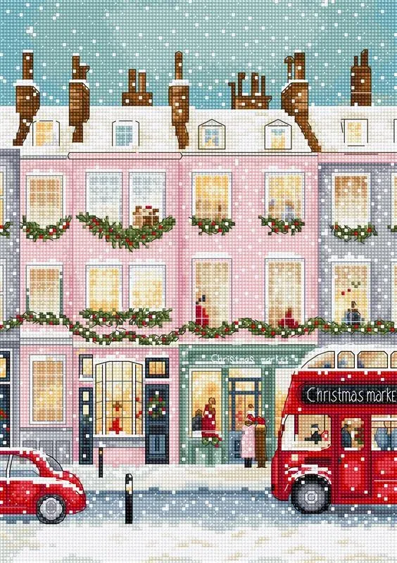 Leti Stitch L9983 London Winter Charm borduurpakket 19x27 Aida