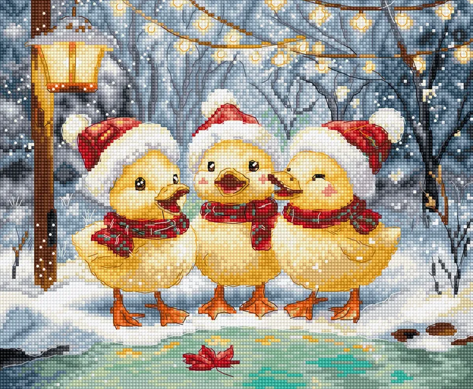 Leti Stitch L9968 Holiday Ducklings borduurpakket 24x20 cm kerst