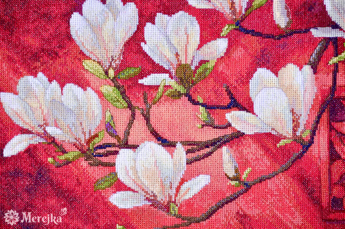 Merejka Magnolia borduurpakket Aida 16 ecru 43 kleuren