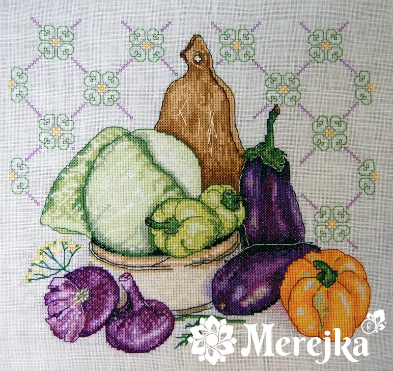 Merejka Le Pourpre borduurpakket 25x25 stilleven groente