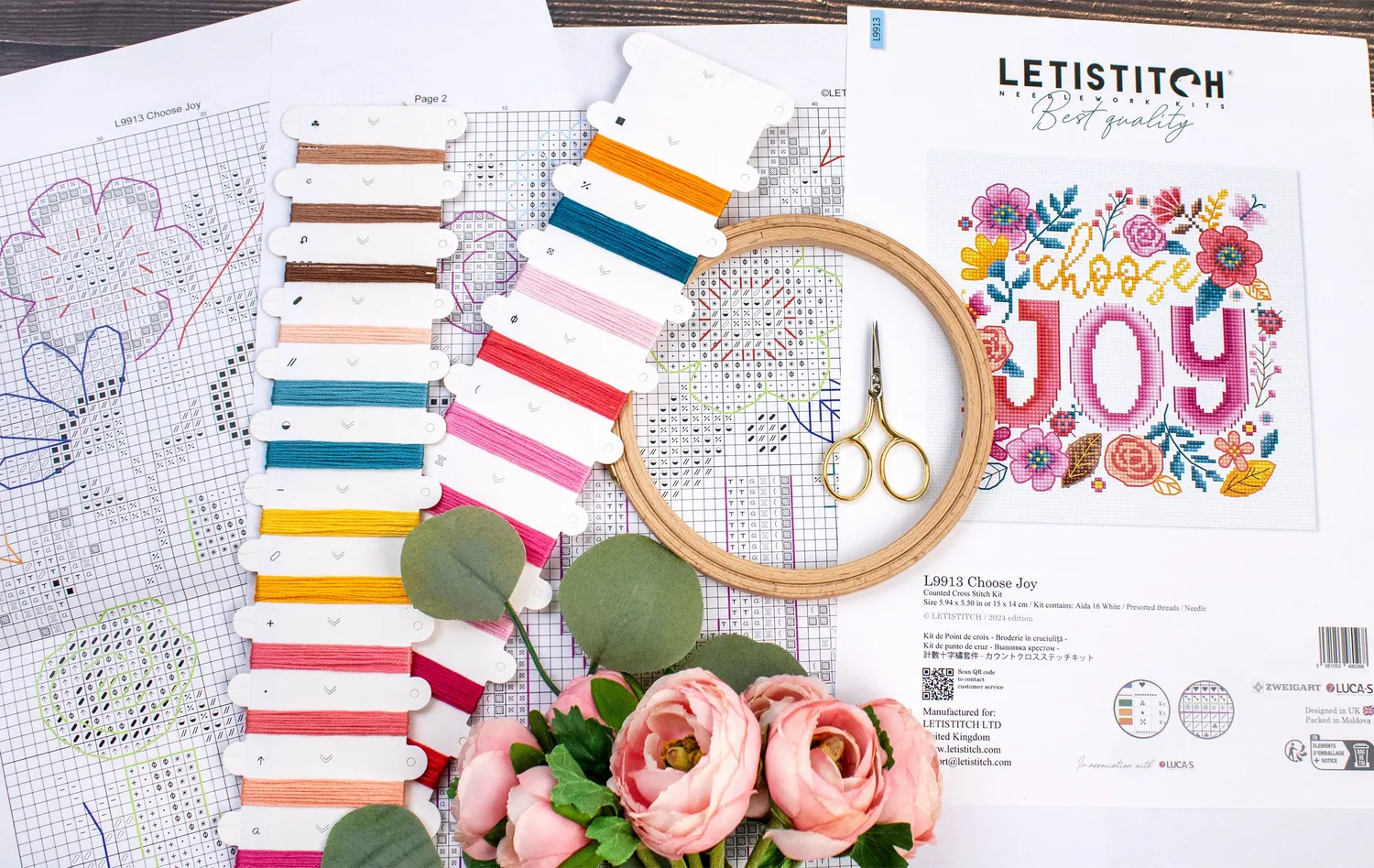 Leti Stitch L9913 Choose Joy borduurpakket 15x14 cm bloemen