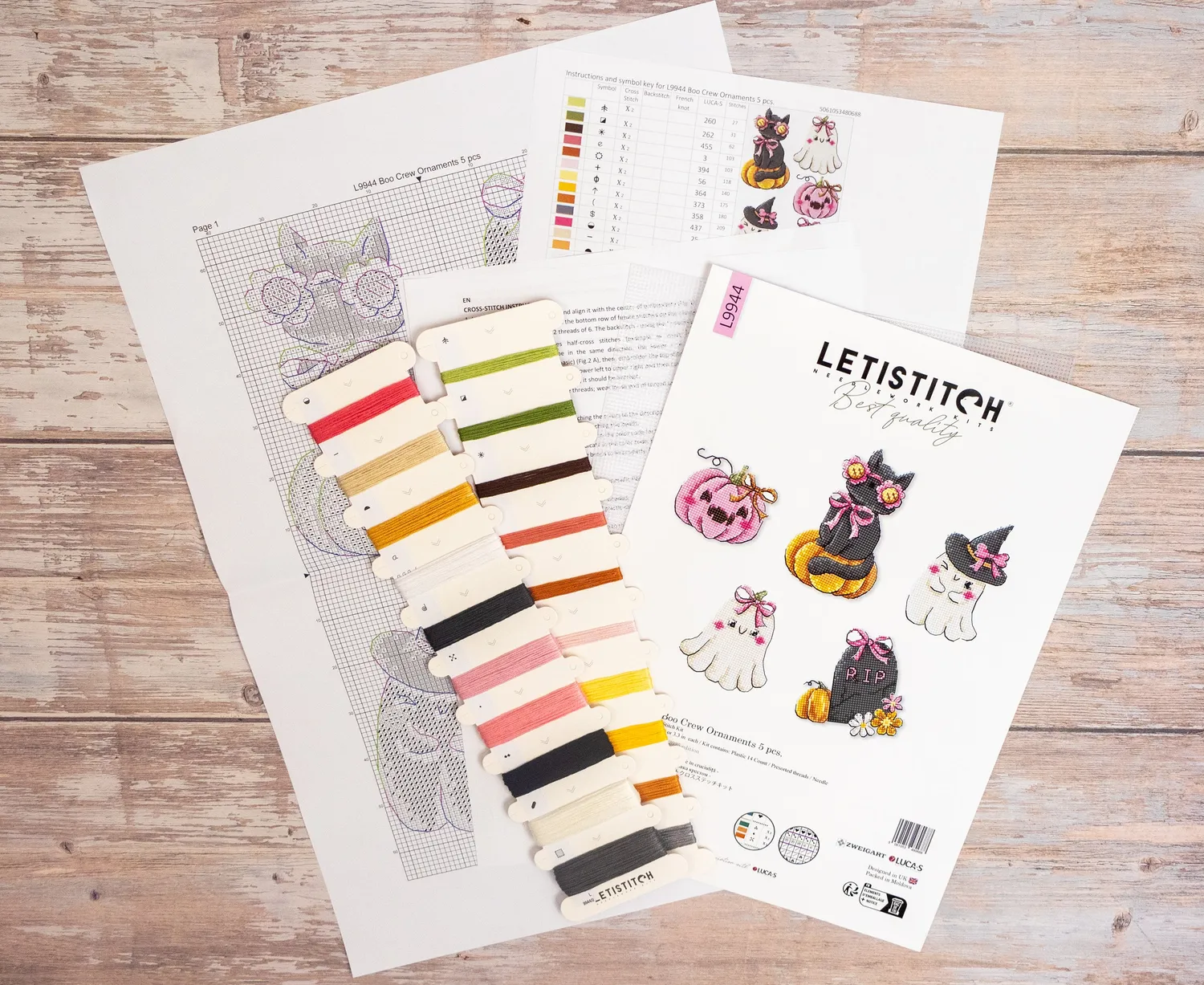 Leti Stitch L9944 kruissteekpakket Boo Crew 5 stuks 9 cm