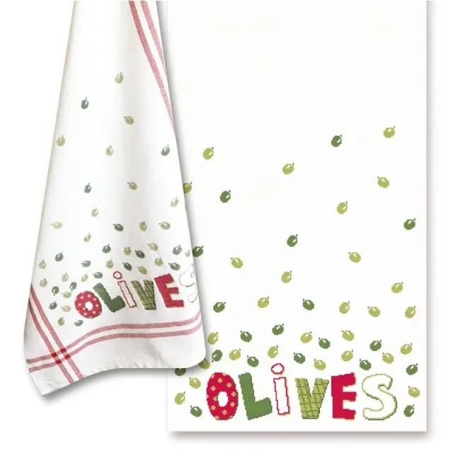 LiliPoints Olives borduurpatroon olijftak theedoek