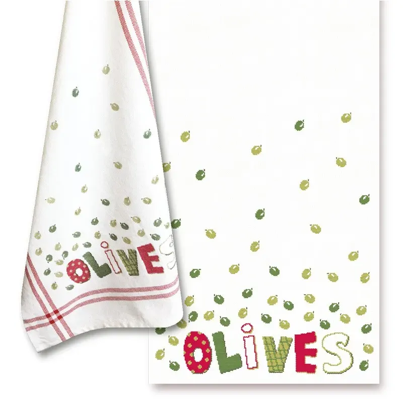 LiliPoints Olives borduurpatroon olijftak theedoek