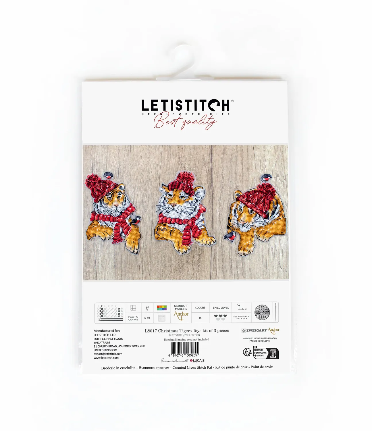 Leti Stitch L8017 Christmas Tigers borduurpakket 3 stuks