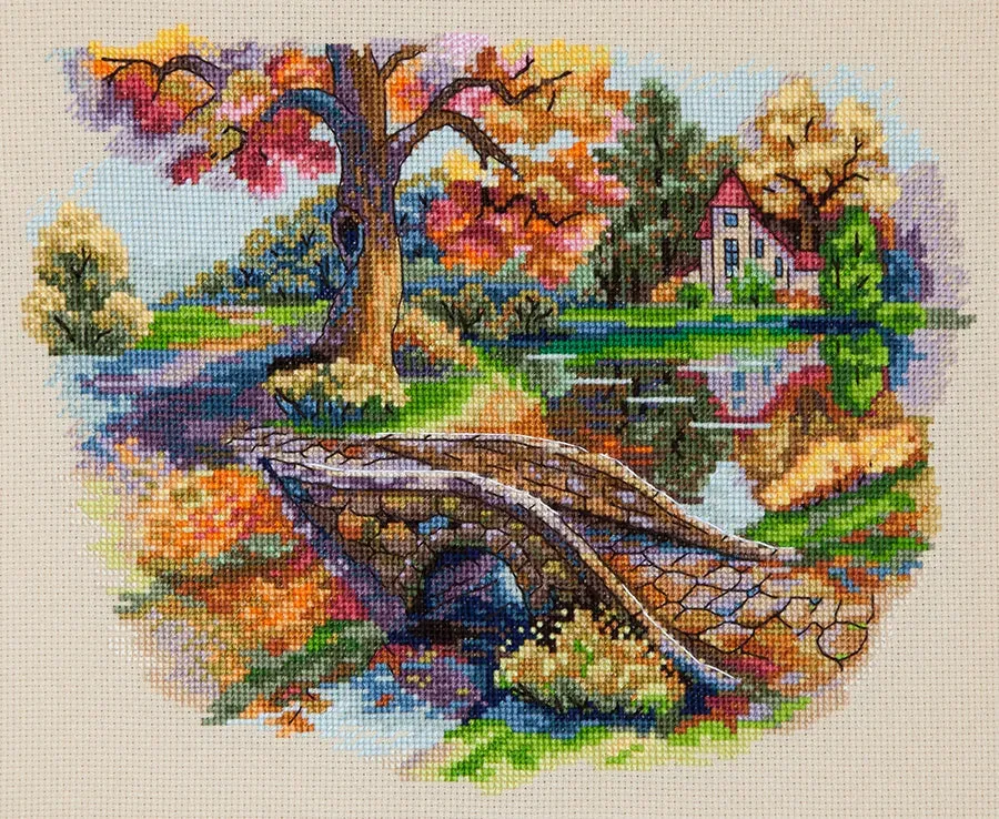 Merejka Autumn Landscape borduurpakket Aida 16 cappuccino