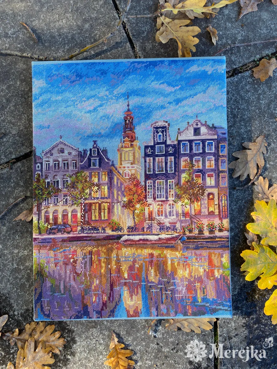 Merejka Amsterdam borduurpakket Aida 16 blauw-grijs 30x39,5