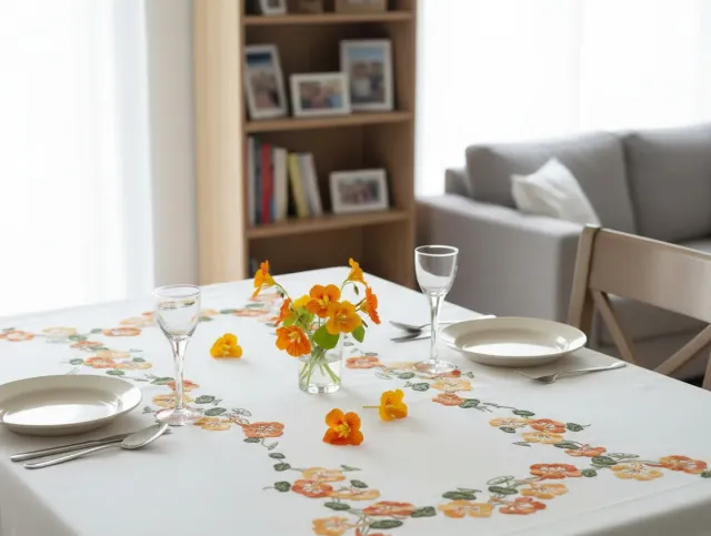 SEG Nasturtiums tafelkleed borduren bloemenslinger warm