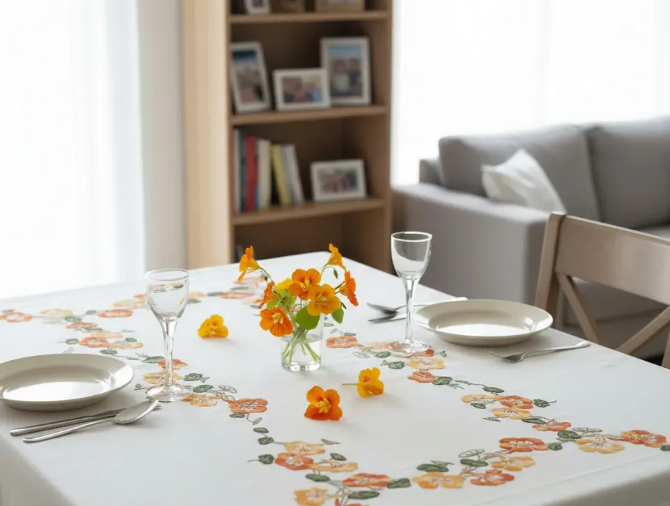 SEG Nasturtiums tafelkleed borduren bloemenslinger warm