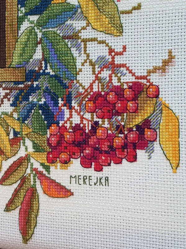 Merejka Colorful Rowan borduurpakket 27x37 ecru herfst