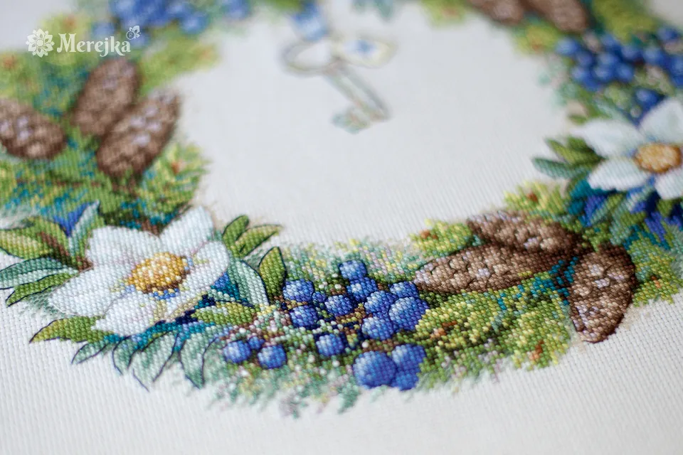 Merejka Winter Wreath borduurpakket Aida 16 wit 28x24,5