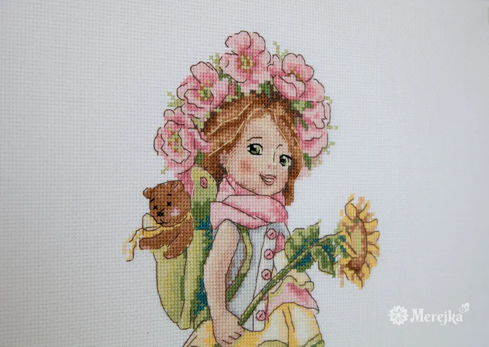 Merejka Summer Girl borduurpakket wit 23x14 cm 28 kleuren