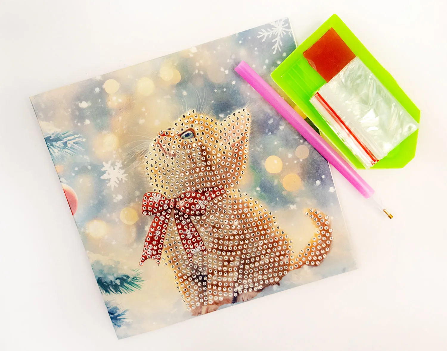 Leti Stitch Merry Meow diamond painting kaart 15x15 cm kat