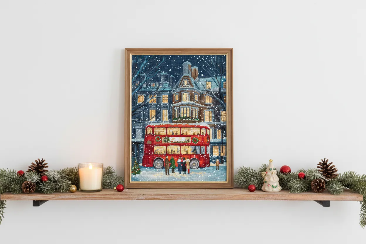 Leti Stitch L9982 London Christmas Bus borduurpakket 19x27 cm