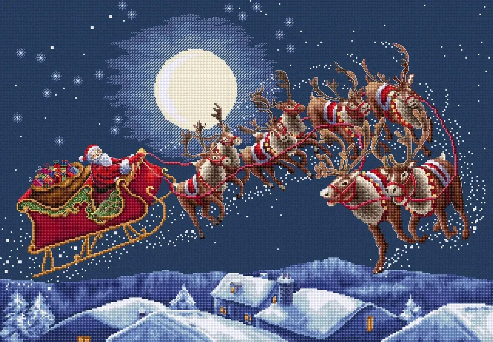 Leti Stitch L9959 Christmas Eve Flight borduurpakket Aida