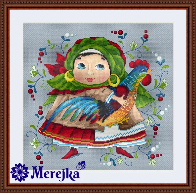 Merejka Rooster borduurpakket 27x26 blauw-grijs