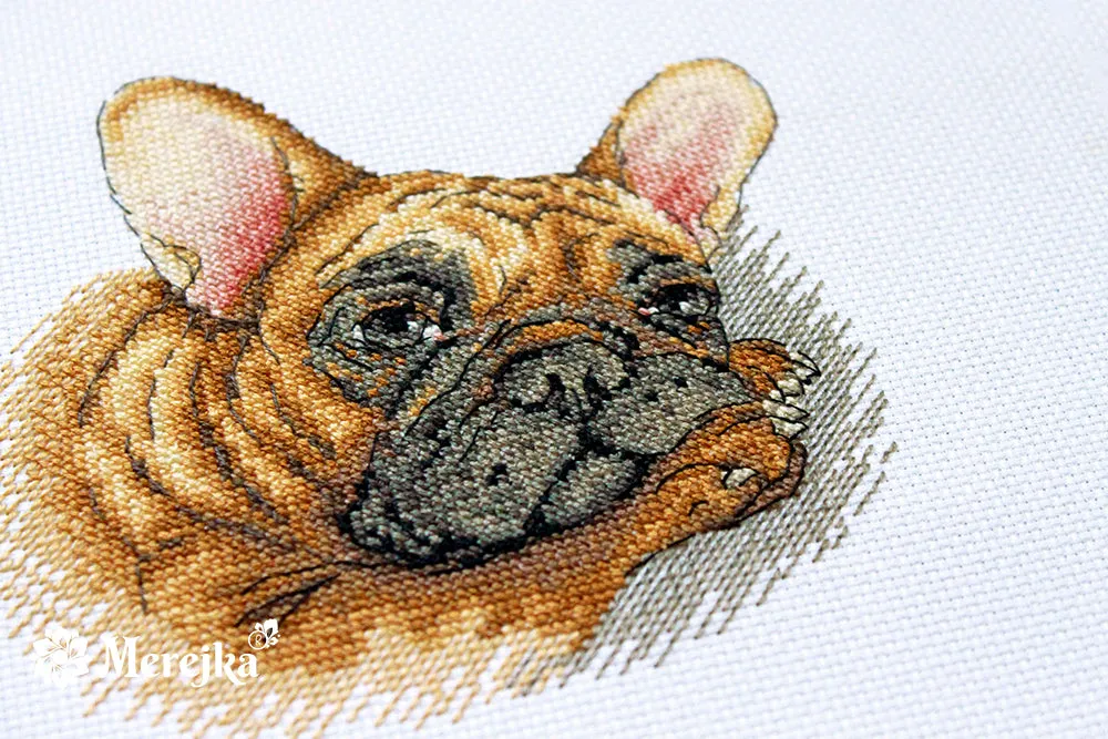 Merejka French Bulldog borduurpakket wit 15x15 cm