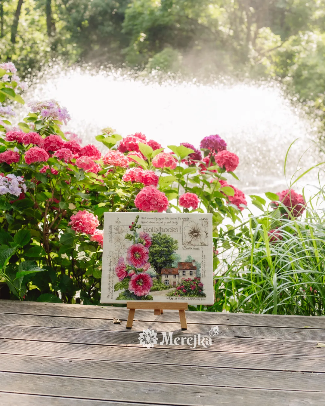 Merejka Hollyhock Cottage borduurpakket huis 30x35