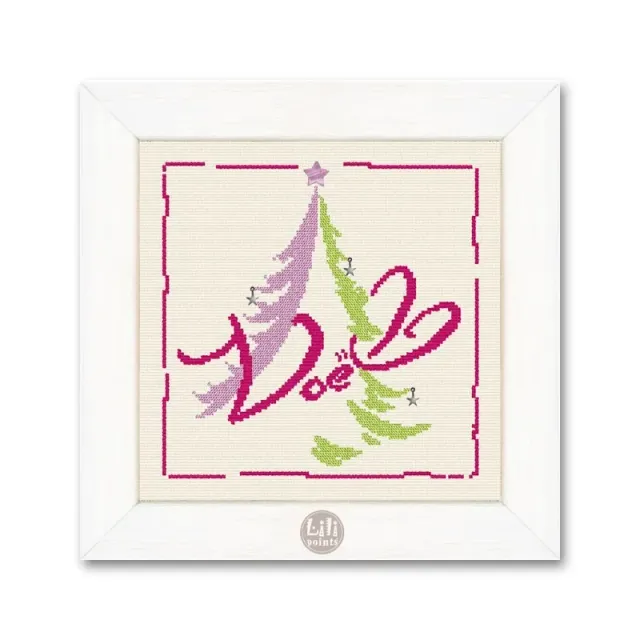 LiliPoints Pink Christmas Tree borduurpatroon met sterren