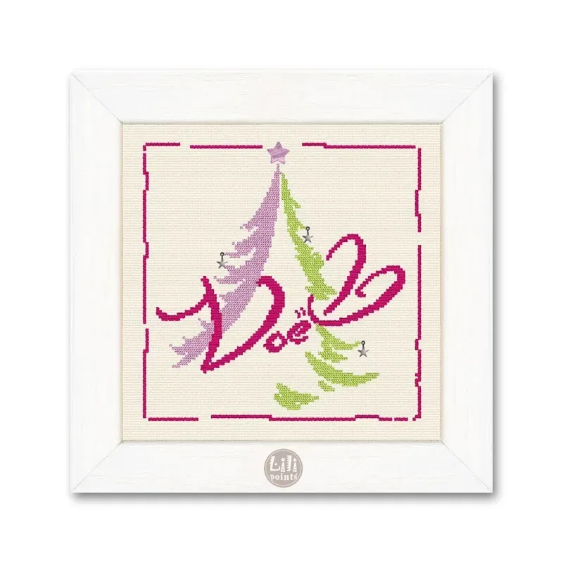 LiliPoints Pink Christmas Tree borduurpatroon met sterren