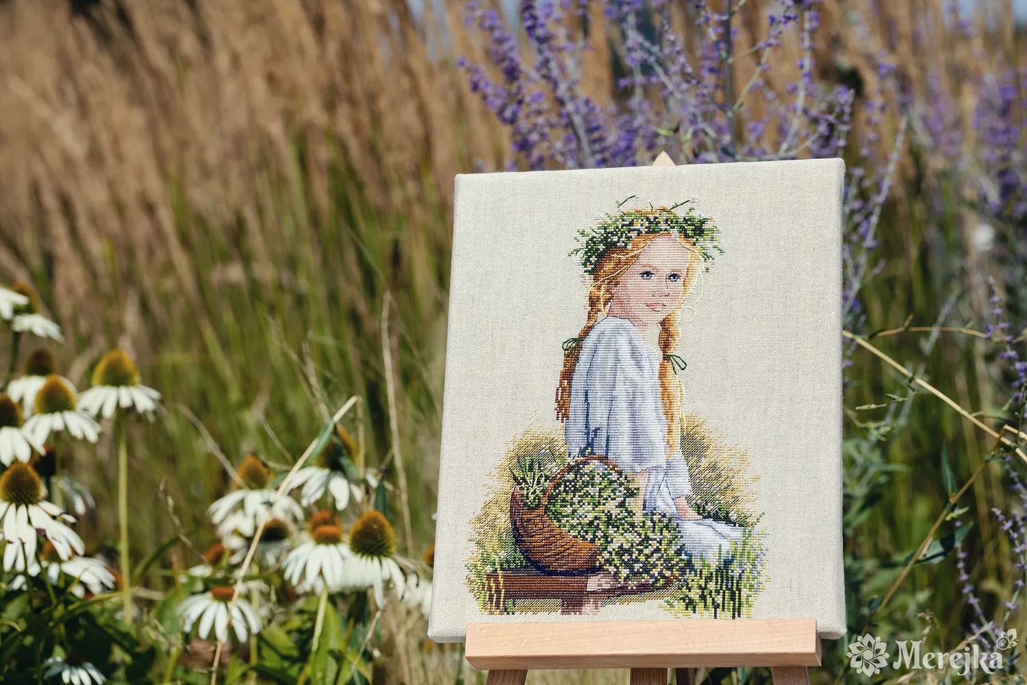 Merejka Daisies borduurpakket 20x28 bloemenmeisje