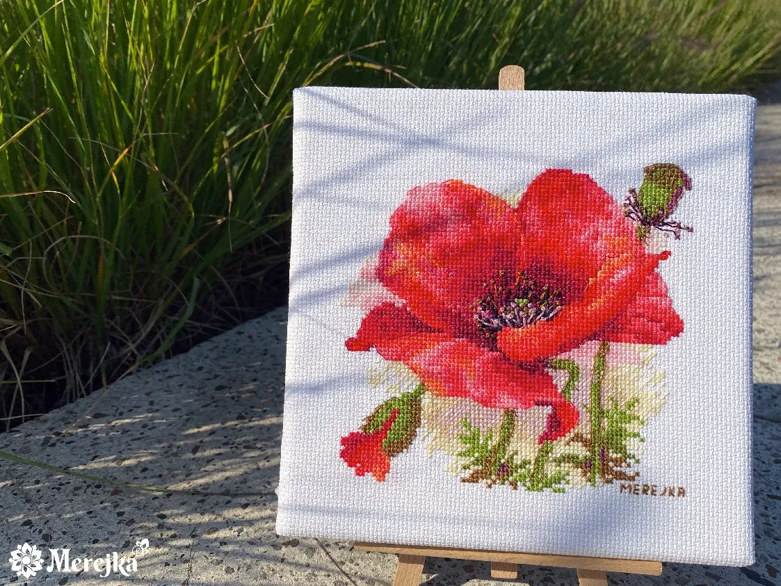 Merejka Red Poppy borduurpakket 15x15 Aida 16