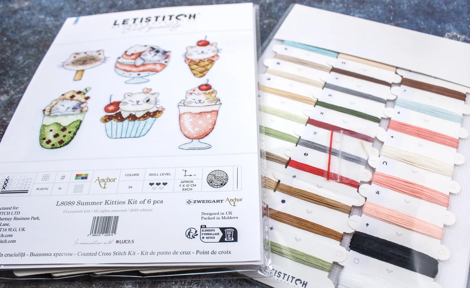 Leti Stitch L8089 Summer Kitties borduurpakket 6 hangers 10x7 cm