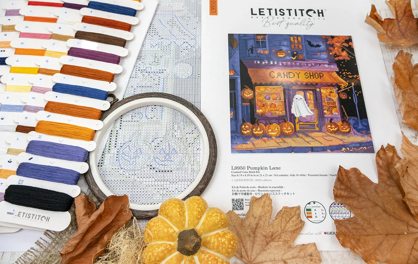 Leti Stitch L9950 Pumpkin Lane borduurpakket 21x21 cm herfst