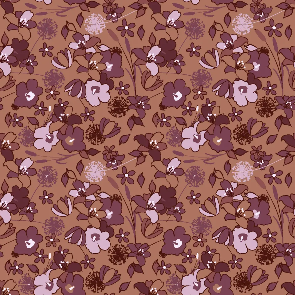 SEG Collection Privée Plum and Lilac Floral stof 3x1,6m paars