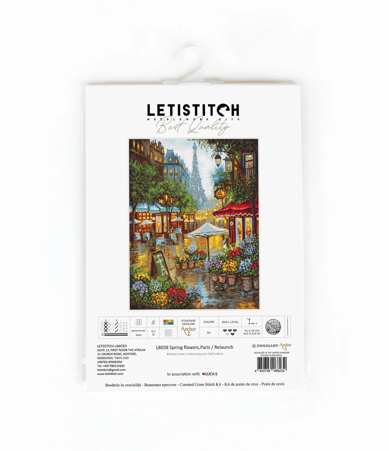 Leti Stitch L8038 Spring Flowers Paris borduurpakket 42x32 cm
